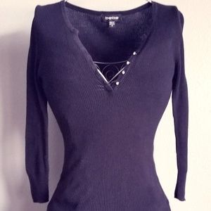 Bebe 3/4 Sleeve Sweater with Bling Buttons